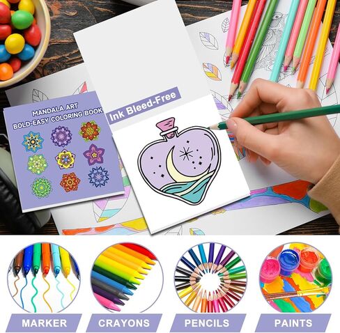 EggSun 3Pack 50 Pages Mini Coloring Books Pocket Size 3x3 inches Pocket Size Small Gifts for Kids Men Women Teen,Classroom Activity Travel Creating Birthday Party Favors (3Pack-Plants Crystal Datura) in Saudi Arabia