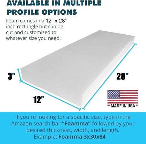 FOAMMA 3" x 12" x 28" Upholstery Foam High Density Foam (Chair Cushion Square Foam for Dinning Chairs, Wheelchair Seat Cushion Replacement) in Saudi Arabia