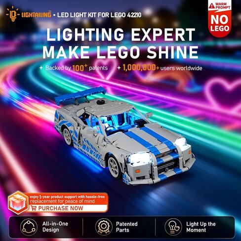 ضوء LED LIGHTAILING لسيارة Lego-42210 2-Fast-2 Furious Nissan Skyline GT-R (R34) - إصدار عيد الحب - سهل التركيب، أسلاك مخفية، ديكور منزلي وجاهز للهدايا (الطراز غير متضمن) in Kuwait