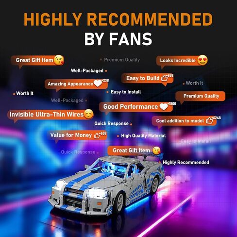 ضوء LED LIGHTAILING لسيارة Lego-42210 2-Fast-2 Furious Nissan Skyline GT-R (R34) - إصدار عيد الحب - سهل التركيب، أسلاك مخفية، ديكور منزلي وجاهز للهدايا (الطراز غير متضمن) in Kuwait