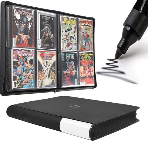 غلاف D DACCKIT Premium Comic Binder - يحمل 96 كاريكاتير، ألبوم كتب هزلية بأكمام يناسب القصص المصورة العادية والقصص المصورة المعبأة والمغلفة (الموديل C، أسود كلاسيكي) in Kuwait