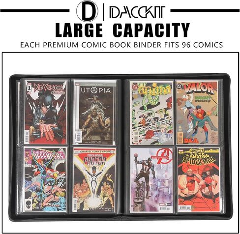 غلاف D DACCKIT Premium Comic Binder - يحمل 96 كاريكاتير، ألبوم كتب هزلية بأكمام يناسب القصص المصورة العادية والقصص المصورة المعبأة والمغلفة (الموديل C، أسود كلاسيكي) in Kuwait