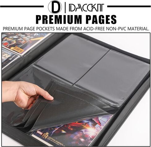 غلاف D DACCKIT Premium Comic Binder - يحمل 96 كاريكاتير، ألبوم كتب هزلية بأكمام يناسب القصص المصورة العادية والقصص المصورة المعبأة والمغلفة (الموديل C، أسود كلاسيكي) in Kuwait