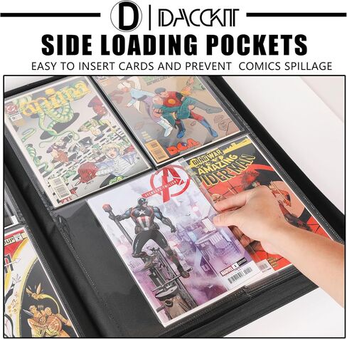 غلاف D DACCKIT Premium Comic Binder - يحمل 96 كاريكاتير، ألبوم كتب هزلية بأكمام يناسب القصص المصورة العادية والقصص المصورة المعبأة والمغلفة (الموديل C، أسود كلاسيكي) in Kuwait