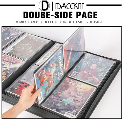 غلاف D DACCKIT Premium Comic Binder - يحمل 96 كاريكاتير، ألبوم كتب هزلية بأكمام يناسب القصص المصورة العادية والقصص المصورة المعبأة والمغلفة (الموديل C، أسود كلاسيكي) in Kuwait