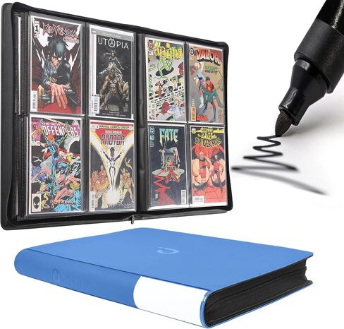 غلاف D DACCKIT Premium Comic Binder - يحمل 96 كاريكاتير، ألبوم كتب هزلية بأكمام يناسب القصص المصورة العادية والقصص المصورة المعبأة والمغلفة (الموديل C، أسود كلاسيكي) in Kuwait