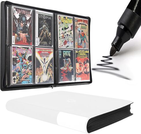 غلاف D DACCKIT Premium Comic Binder - يحمل 96 كاريكاتير، ألبوم كتب هزلية بأكمام يناسب القصص المصورة العادية والقصص المصورة المعبأة والمغلفة (الموديل C، أسود كلاسيكي) in Kuwait
