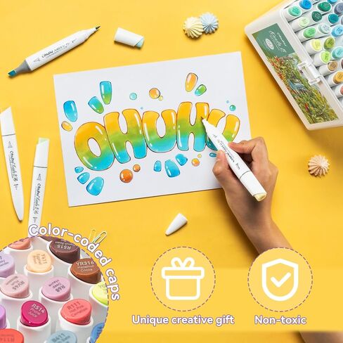 علامات الكحول من Ohuhu: فرشاة صغيرة وعريضة نحيفة 60 لونًا طبيعيًا بطرف فرشاة مزدوج طرف قلم تحديد فني قائم على الكحول للفنانين البالغين، رسم توضيحي للتلوين - قابل لإعادة الملء - سلسلة Kaala B من أقلام Ohuhu in Saudi Arabia
