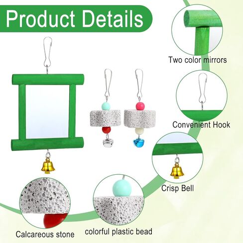 ألعاب مرآة الدجاج مع أجراس، مرآة متأرجحة معلقة، لعبة النقر الخشبية، أحجار المولي لطحن المنقار للدجاج والطيور والببغاوات والإكسيليفون ولعبة سيباك تاكرو in Kuwait