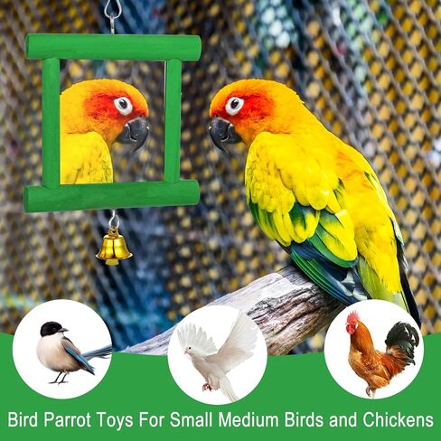 ألعاب مرآة الدجاج مع أجراس، مرآة متأرجحة معلقة، لعبة النقر الخشبية، أحجار المولي لطحن المنقار للدجاج والطيور والببغاوات والإكسيليفون ولعبة سيباك تاكرو in Kuwait