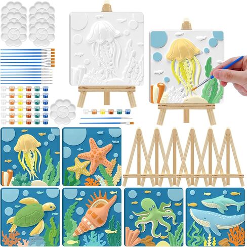 JellyArch 6 Set Spring 3D Flowers Ceramic Painting Kit Ready to Ceramics Make Your Own Crafts Flower Artworks Unpainted Plaster Painting Acrylic Paints Brushes Easel Palette Party Favor in Saudi Arabia