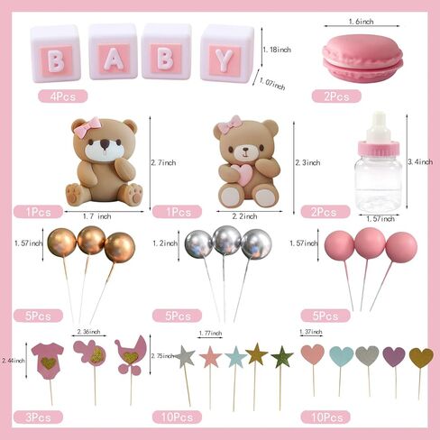 قبعات كعكة الدب، كرات إسفنجية لزجاجة الحليب ثلاثية الأبعاد على شكل دب صغير، 48 قطعة من أعلى الكعكة لتزيين حفلات أعياد الميلاد، بوهو ميني يكشف عن الجنس (وردي) in Kuwait