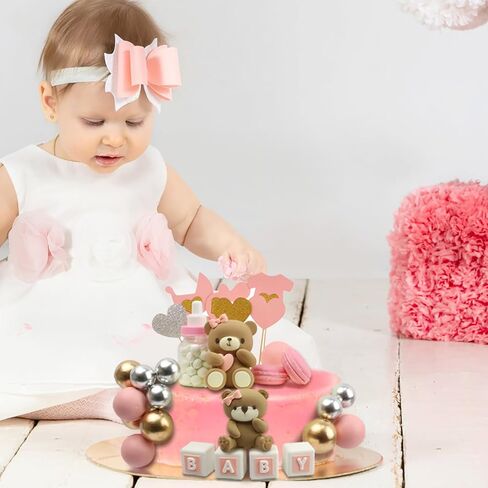 قبعات كعكة الدب، كرات إسفنجية لزجاجة الحليب ثلاثية الأبعاد على شكل دب صغير، 48 قطعة من أعلى الكعكة لتزيين حفلات أعياد الميلاد، بوهو ميني يكشف عن الجنس (وردي) in Kuwait