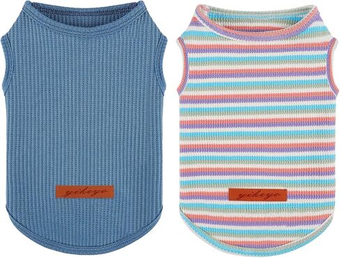 Sebaoyu 2Pack Dog Shirt Vest Waffle for Small Dogs, Soft Breathable Tank Top Boy Girl Dog T-Shirts, Puppy Sleeveless Lightweight Vests Small Puppy Sweatshirt Pet Cat Outfit(Blue+Purple,M) in Saudi Arabia