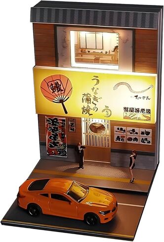 ديوراما مطعم سوشي بمستويين 1:64 مع أضواء LED - عرض مشهد شارع مصغر للسيارات المصبوبة والعجلات الساخنة in Kuwait