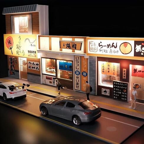 ديوراما مطعم سوشي بمستويين 1:64 مع أضواء LED - عرض مشهد شارع مصغر للسيارات المصبوبة والعجلات الساخنة in Kuwait