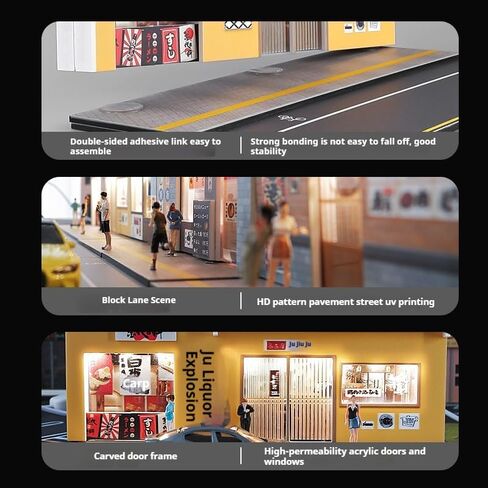 ديوراما مطعم سوشي بمستويين 1:64 مع أضواء LED - عرض مشهد شارع مصغر للسيارات المصبوبة والعجلات الساخنة in Kuwait