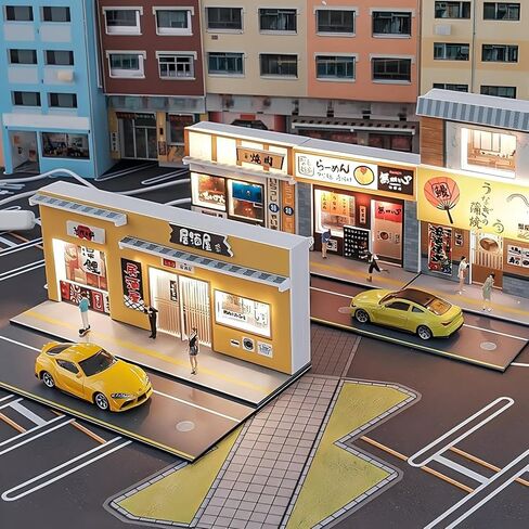 ديوراما مطعم سوشي بمستويين 1:64 مع أضواء LED - عرض مشهد شارع مصغر للسيارات المصبوبة والعجلات الساخنة in Kuwait