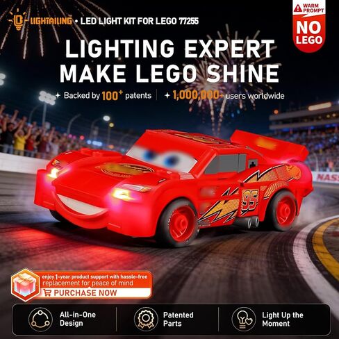 ضوء LED LIGHTAILING لـ Lego-77255 Lightning McQueen - سهل التركيب، أسلاك مخفية، ديكور منزلي وجاهز للهدايا (النموذج غير متضمن) in Kuwait