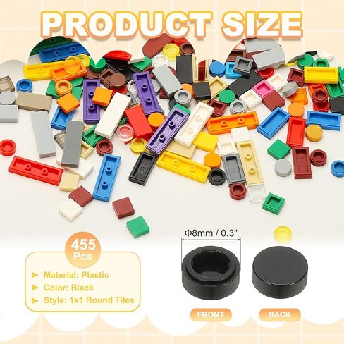 PATIKIL 455 Pcs Flat Blocks Bulk, 1x1 Round Black Classic Tiles Smooth Surface Mini Building Blocks Accessories Compatible Bricks Kits for Building Floor Walls Mosaic Pixel Arts in Kuwait