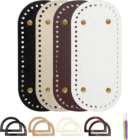 14 Pcs DIY Purse Making Kit, Includes 4 PU Leather Bag Bottoms (8.66 x 3.94 in), 8 Purse Handles, and 2 Crochet Hooks (5.9 in), Suitable for Crochet Bags and Tote Bag Projects in Saudi Arabia