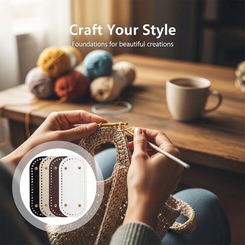 14 Pcs DIY Purse Making Kit, Includes 4 PU Leather Bag Bottoms (8.66 x 3.94 in), 8 Purse Handles, and 2 Crochet Hooks (5.9 in), Suitable for Crochet Bags and Tote Bag Projects in Saudi Arabia