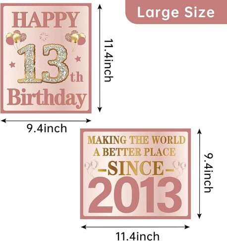 Sweet 13th Birthday Decorations for Girls, 9Pcs Pink Rose Gold 2013 Birthday Banner Signs for Walls Doors Windows Yard Garden Party Supplies, 13 Years Old Bday Table Toppers Photo Props Decor in Saudi Arabia