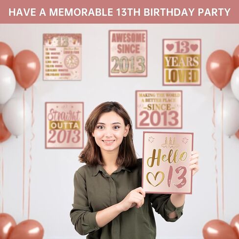 Sweet 13th Birthday Decorations for Girls, 9Pcs Pink Rose Gold 2013 Birthday Banner Signs for Walls Doors Windows Yard Garden Party Supplies, 13 Years Old Bday Table Toppers Photo Props Decor in Saudi Arabia
