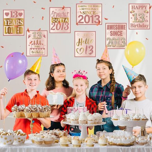 Sweet 13th Birthday Decorations for Girls, 9Pcs Pink Rose Gold 2013 Birthday Banner Signs for Walls Doors Windows Yard Garden Party Supplies, 13 Years Old Bday Table Toppers Photo Props Decor in Saudi Arabia