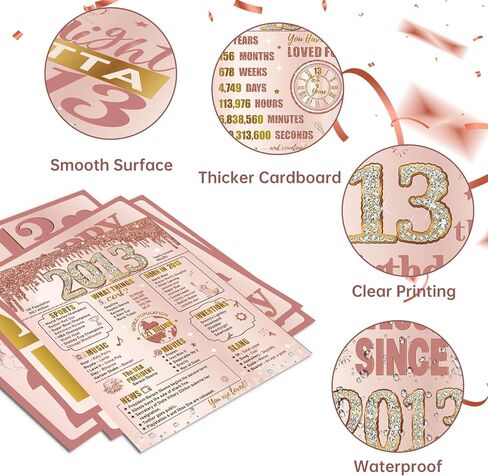 Sweet 13th Birthday Decorations for Girls, 9Pcs Pink Rose Gold 2013 Birthday Banner Signs for Walls Doors Windows Yard Garden Party Supplies, 13 Years Old Bday Table Toppers Photo Props Decor in Saudi Arabia