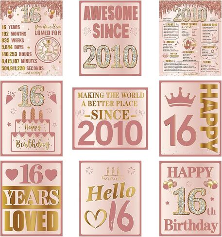 Sweet 13th Birthday Decorations for Girls, 9Pcs Pink Rose Gold 2013 Birthday Banner Signs for Walls Doors Windows Yard Garden Party Supplies, 13 Years Old Bday Table Toppers Photo Props Decor in Saudi Arabia