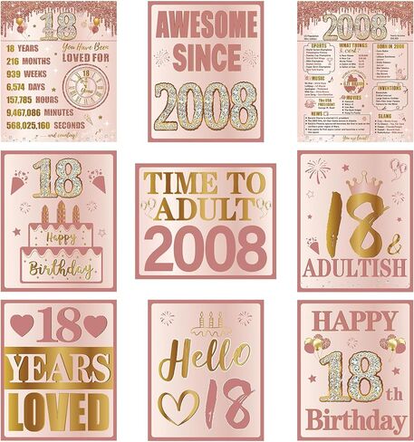Sweet 13th Birthday Decorations for Girls, 9Pcs Pink Rose Gold 2013 Birthday Banner Signs for Walls Doors Windows Yard Garden Party Supplies, 13 Years Old Bday Table Toppers Photo Props Decor in Saudi Arabia