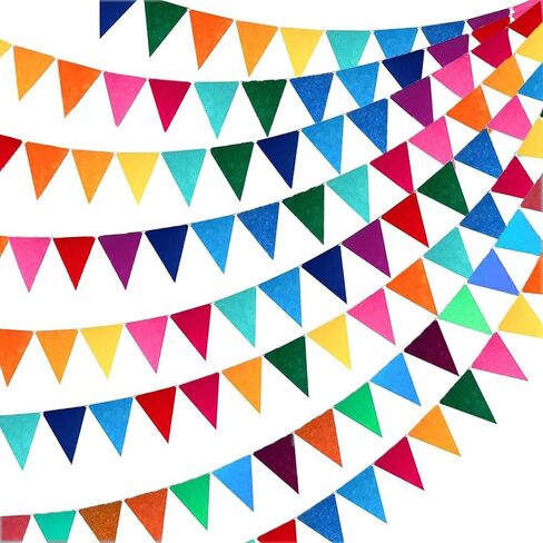 6 Strings 72PCS Rainbow Felt Bunting Colorful Pennant Banner Flags with Ribbon Party Garland,Rainbow Felt Bunting Multicolor Bunting Banner Triangle Flags Party Decor for Birthday/Xmas in Saudi Arabia