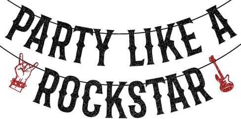 Party Like A Rockstar Banner, Rock and Roll Theme Party Decorations, Born to Rock Decor, Music Theme/Music Lover Birthday Party Decoration Black Glitter in Saudi Arabia