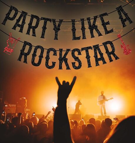 Party Like A Rockstar Banner, Rock and Roll Theme Party Decorations, Born to Rock Decor, Music Theme/Music Lover Birthday Party Decoration Black Glitter in Saudi Arabia