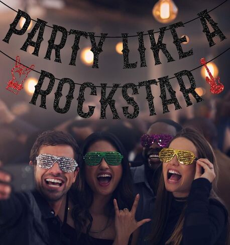 Party Like A Rockstar Banner, Rock and Roll Theme Party Decorations, Born to Rock Decor, Music Theme/Music Lover Birthday Party Decoration Black Glitter in Saudi Arabia