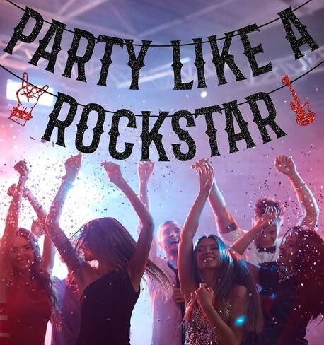 Party Like A Rockstar Banner, Rock and Roll Theme Party Decorations, Born to Rock Decor, Music Theme/Music Lover Birthday Party Decoration Black Glitter in Saudi Arabia