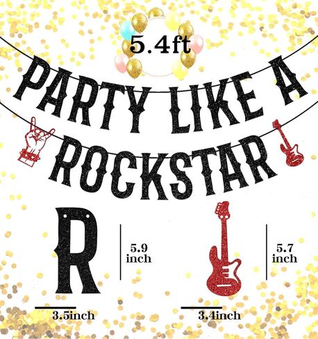 Party Like A Rockstar Banner, Rock and Roll Theme Party Decorations, Born to Rock Decor, Music Theme/Music Lover Birthday Party Decoration Black Glitter in Saudi Arabia