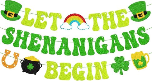 دع Shenanigans يبدأون لافتة زينة عيد القديس باتريك، إكليل الحفلات الأيرلندية لعيد القديس باتريك المزخرف مسبقًا للمنزل أو المكتب أو الحفلات in Kuwait
