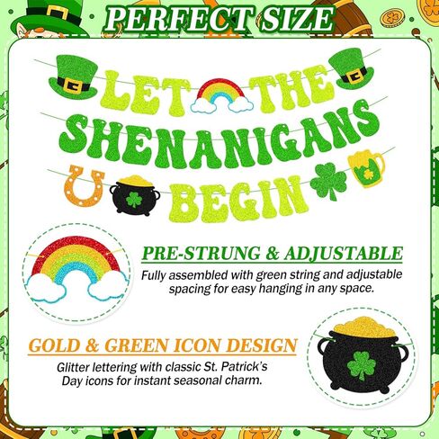 دع Shenanigans يبدأون لافتة زينة عيد القديس باتريك، إكليل الحفلات الأيرلندية لعيد القديس باتريك المزخرف مسبقًا للمنزل أو المكتب أو الحفلات in Kuwait