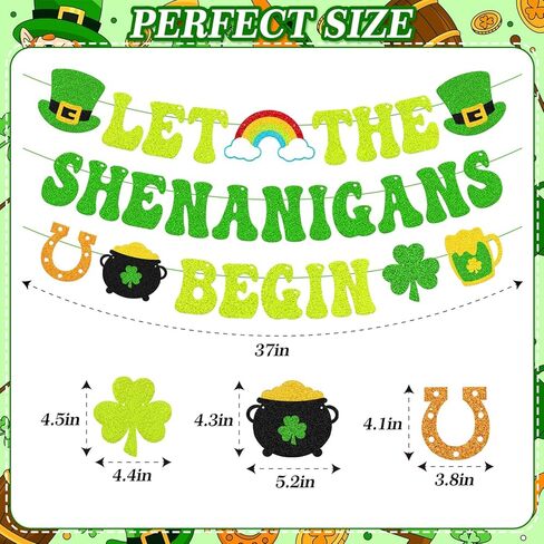 دع Shenanigans يبدأون لافتة زينة عيد القديس باتريك، إكليل الحفلات الأيرلندية لعيد القديس باتريك المزخرف مسبقًا للمنزل أو المكتب أو الحفلات in Kuwait
