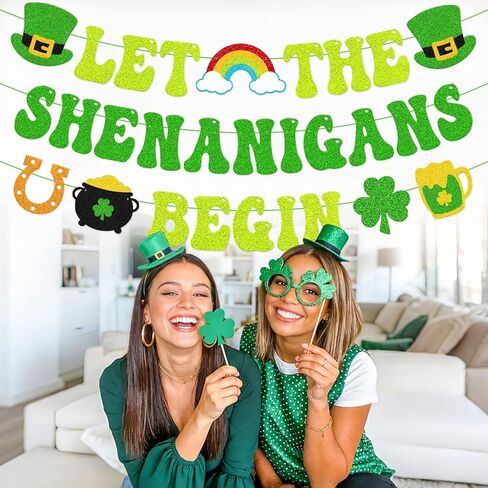 دع Shenanigans يبدأون لافتة زينة عيد القديس باتريك، إكليل الحفلات الأيرلندية لعيد القديس باتريك المزخرف مسبقًا للمنزل أو المكتب أو الحفلات in Kuwait