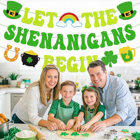 دع Shenanigans يبدأون لافتة زينة عيد القديس باتريك، إكليل الحفلات الأيرلندية لعيد القديس باتريك المزخرف مسبقًا للمنزل أو المكتب أو الحفلات in Kuwait