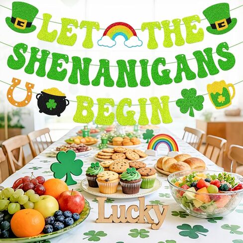 دع Shenanigans يبدأون لافتة زينة عيد القديس باتريك، إكليل الحفلات الأيرلندية لعيد القديس باتريك المزخرف مسبقًا للمنزل أو المكتب أو الحفلات in Kuwait