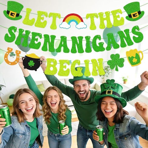 دع Shenanigans يبدأون لافتة زينة عيد القديس باتريك، إكليل الحفلات الأيرلندية لعيد القديس باتريك المزخرف مسبقًا للمنزل أو المكتب أو الحفلات in Kuwait