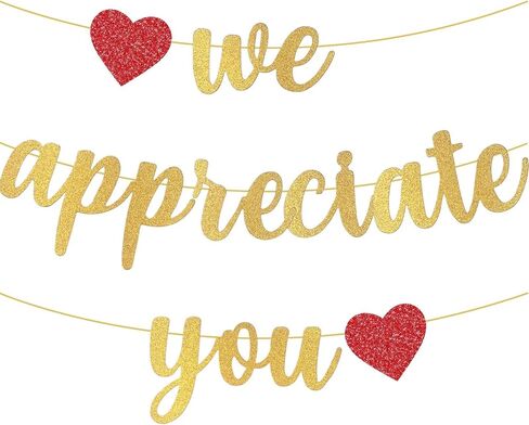 We Appreciate You Banner - Glitter Heart Banner for Employee Appreciation, Teacher, Doctor, Nurse Office Party Decorations | Work Anniversary Decorations, Employee Thank You Decorations, Black in Kuwait