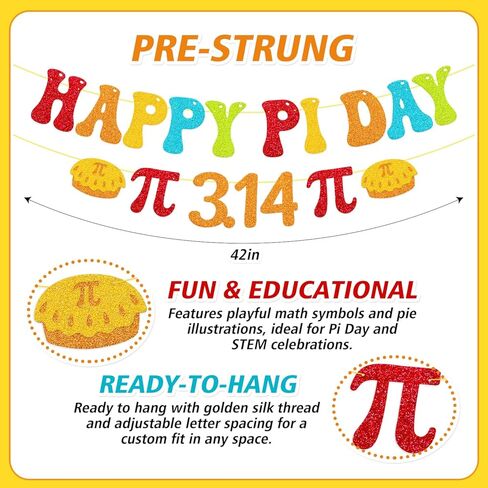 Happy Pi Day Banner - Sparkling Glitter Pi Day Party Decorations, Pre-Strung Math Garland with Pi Symbols for STEM Party & Classroom, 42" Adjustable Length in Kuwait