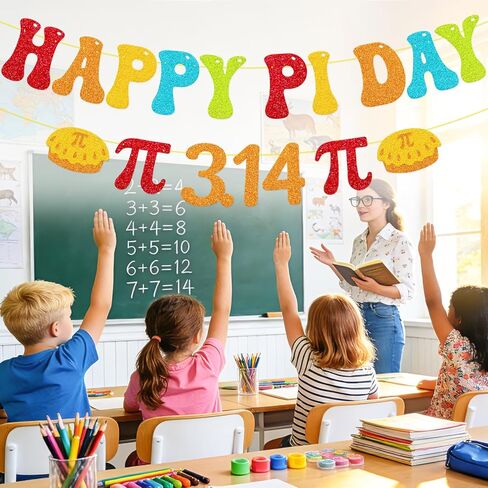 Happy Pi Day Banner - Sparkling Glitter Pi Day Party Decorations, Pre-Strung Math Garland with Pi Symbols for STEM Party & Classroom, 42" Adjustable Length in Kuwait