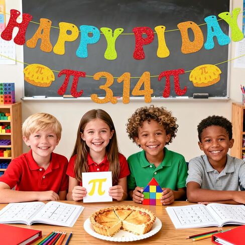 Happy Pi Day Banner - Sparkling Glitter Pi Day Party Decorations, Pre-Strung Math Garland with Pi Symbols for STEM Party & Classroom, 42" Adjustable Length in Kuwait