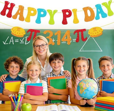 Happy Pi Day Banner - Sparkling Glitter Pi Day Party Decorations, Pre-Strung Math Garland with Pi Symbols for STEM Party & Classroom, 42" Adjustable Length in Kuwait